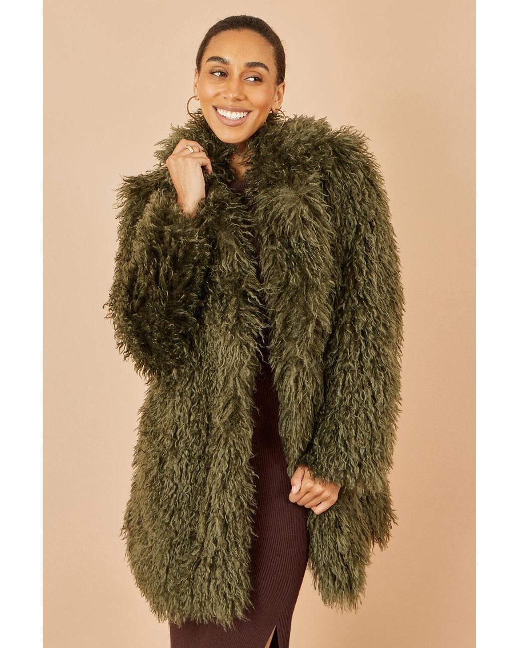 Yumi' Green Luxe Long Hair Fur Coat