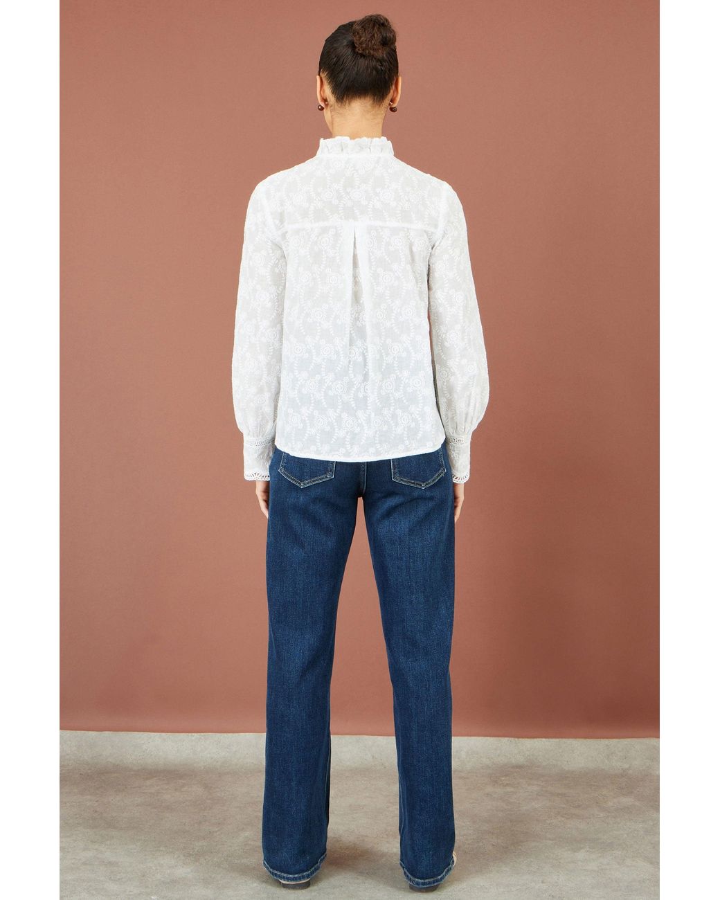 Yumi' White Floral Cotton Shirt With Lace Details