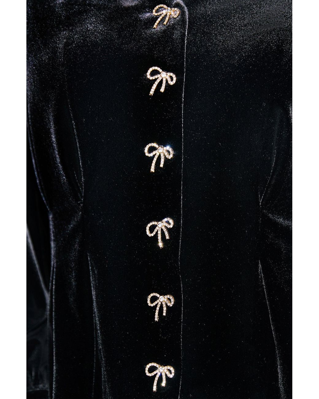 Yumi' Black Velvet Peplum Top With Bow Buttons