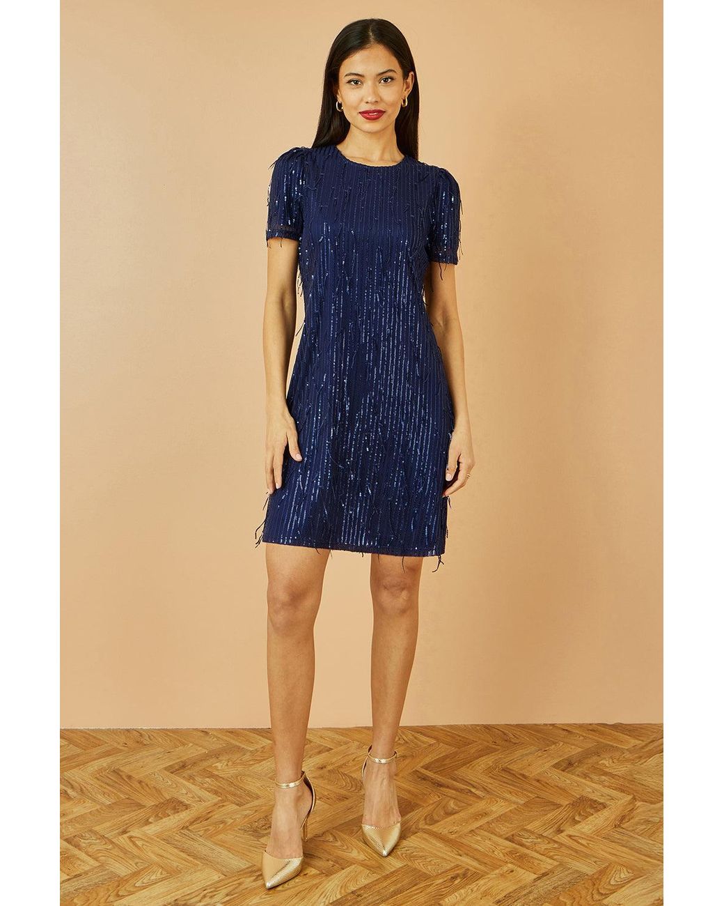 Yumi' Blue Dripping Sequin Tunic Dress