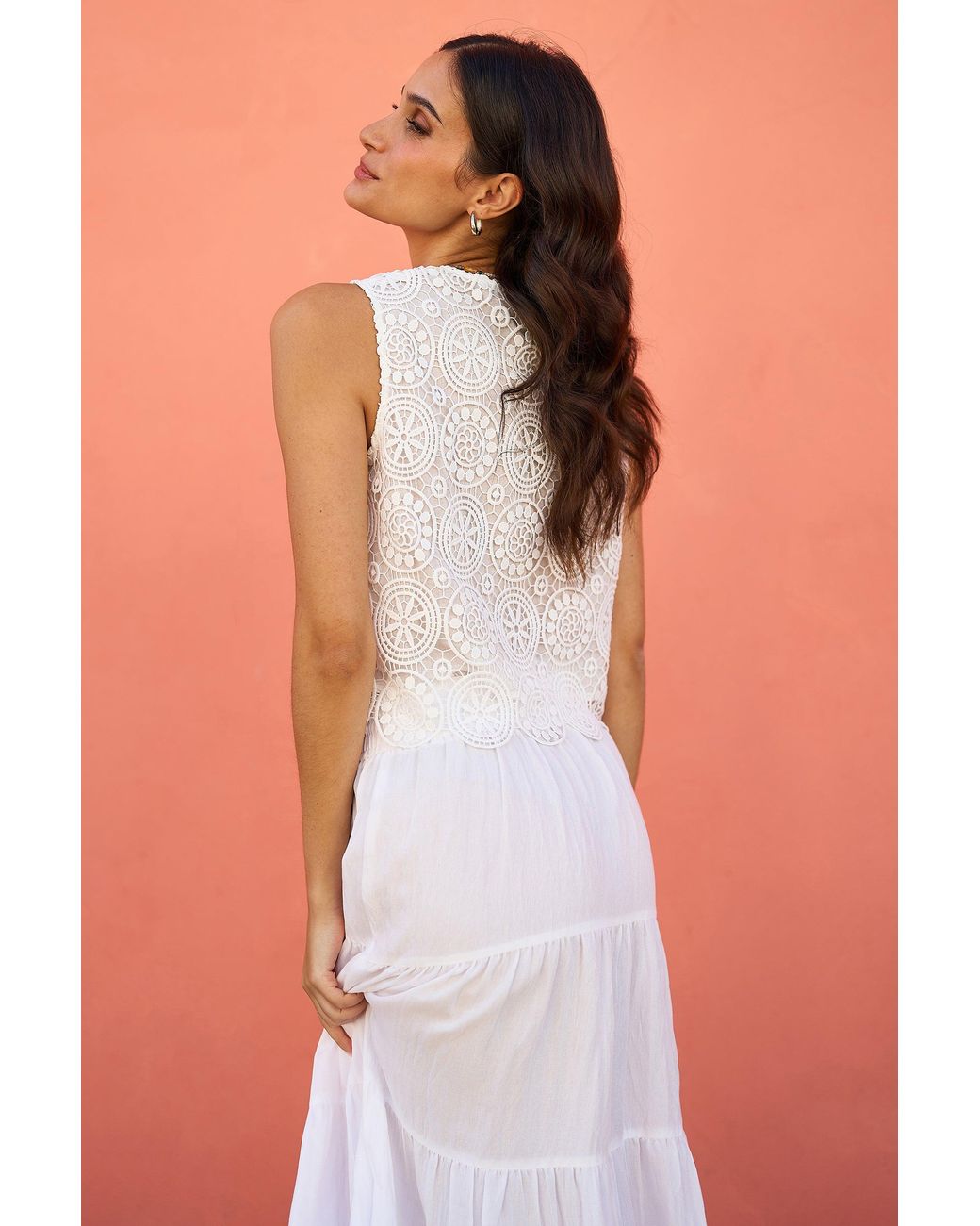 Yumi' White Crochet Lace Tie Waistcoat