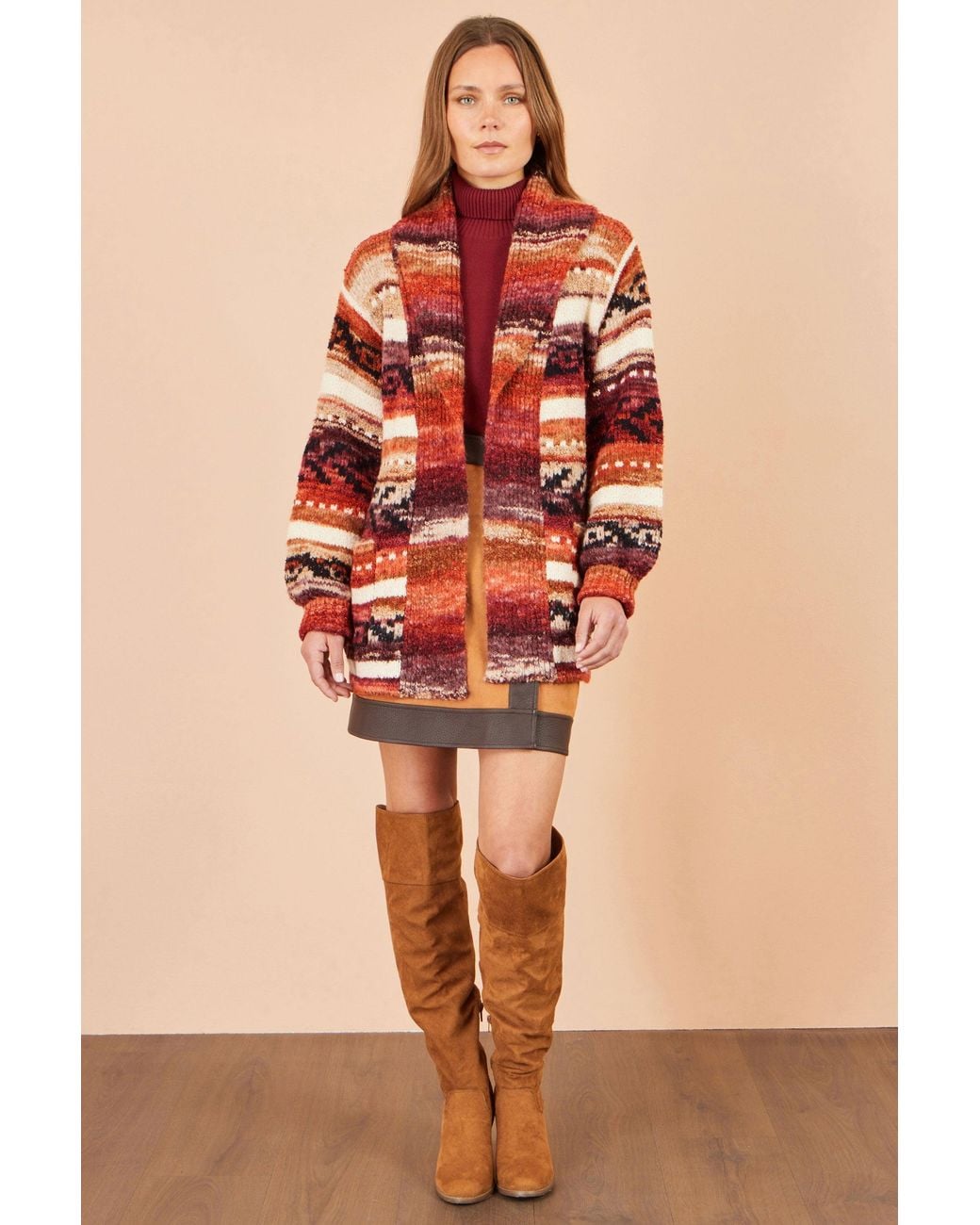 Yumi' Red Stripe Fairisle Soft Wrap Cardigan