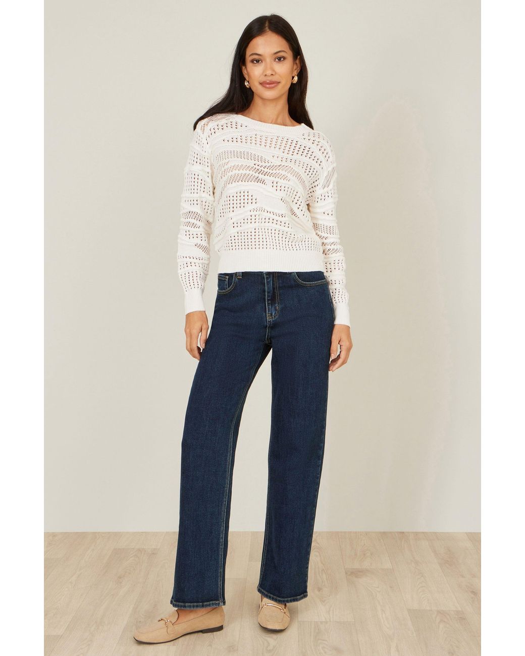 Yumi' White Wave Pointelle Knitted Jumper