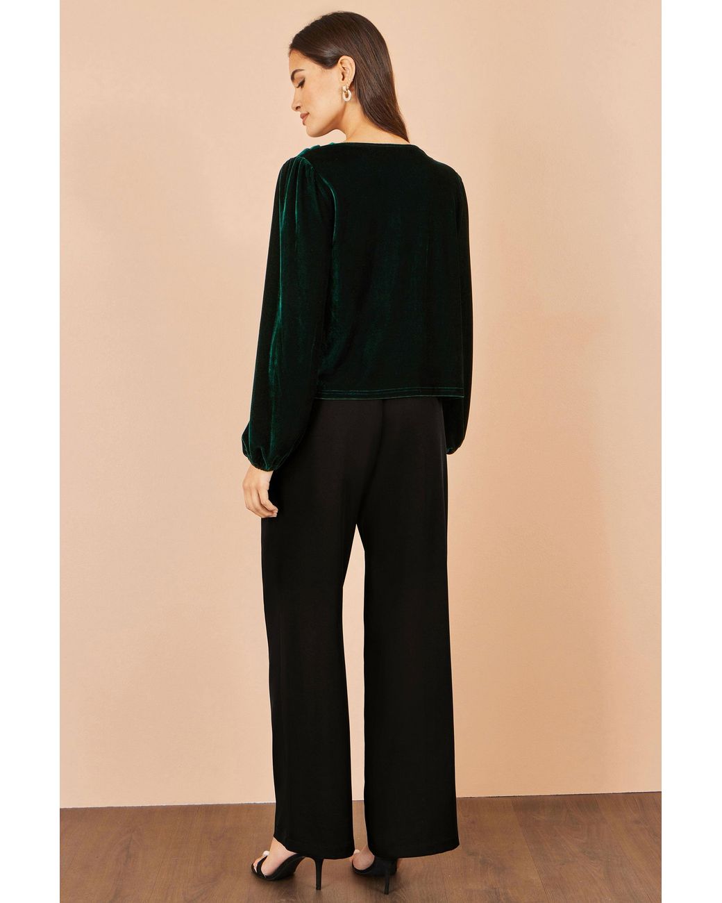 Yumi' Black Velvet Ruched Cowl Neck Top