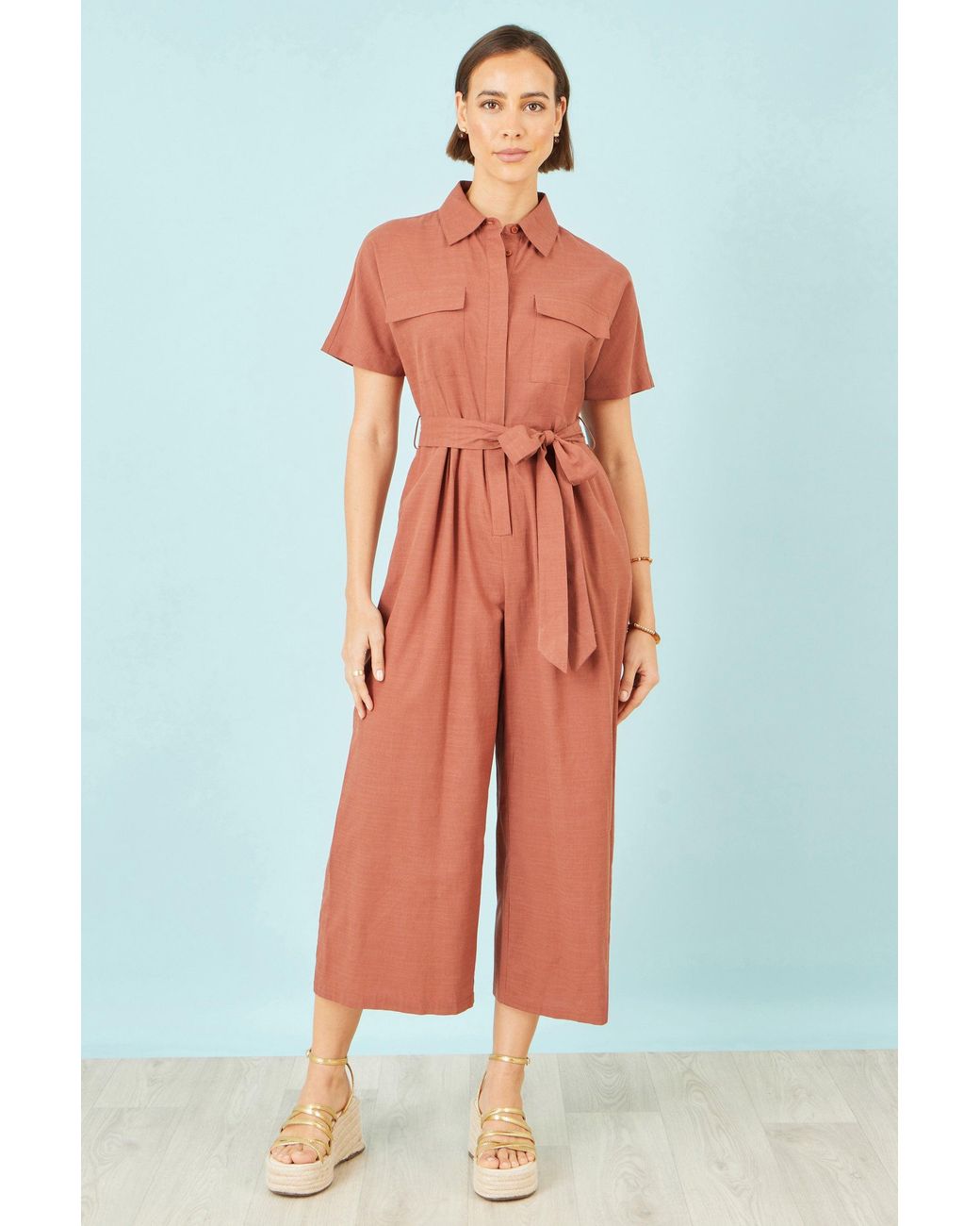 Yumi' Brown Utility Relaxed Jumpsuit