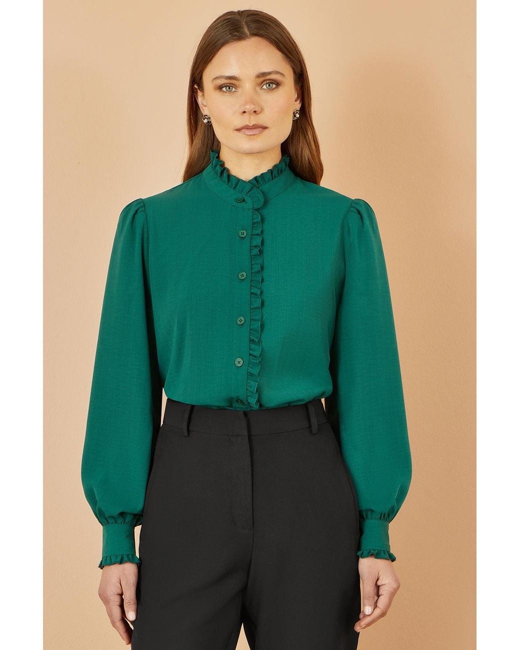 Yumi' Green Frill High Neck Shirt
