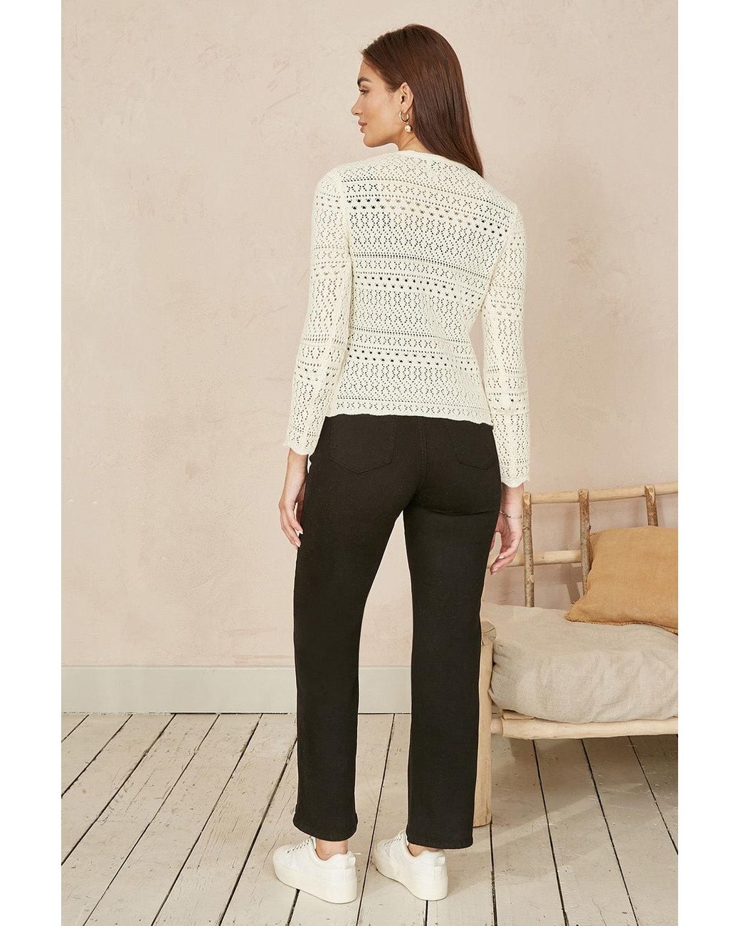 Yumi' Natural Crochet Tie Front Cardigan