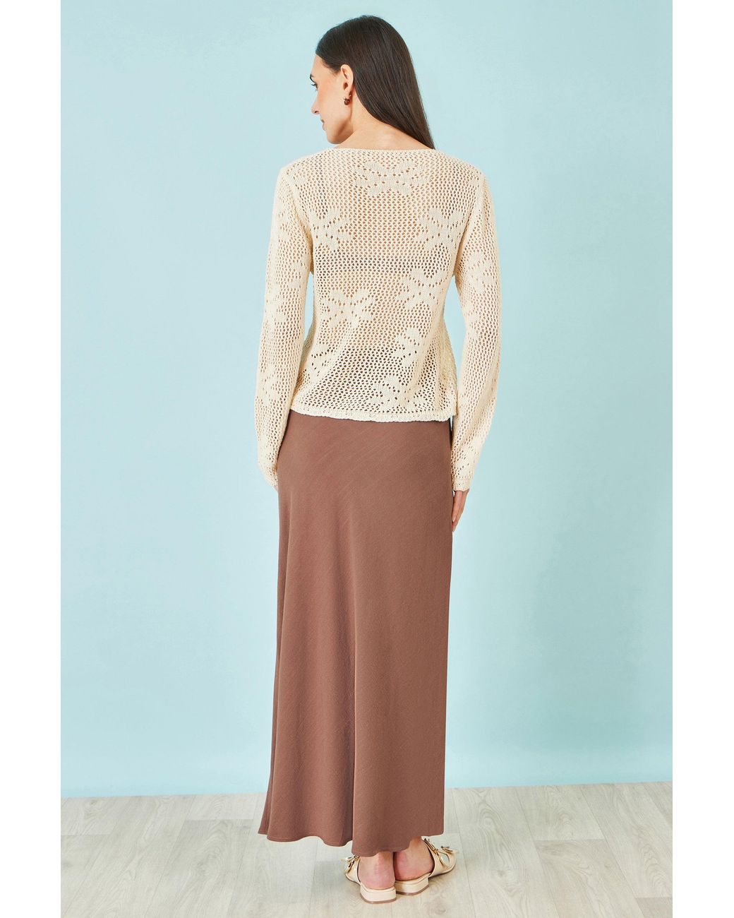 Yumi' Brown Viscose Maxi Skirt