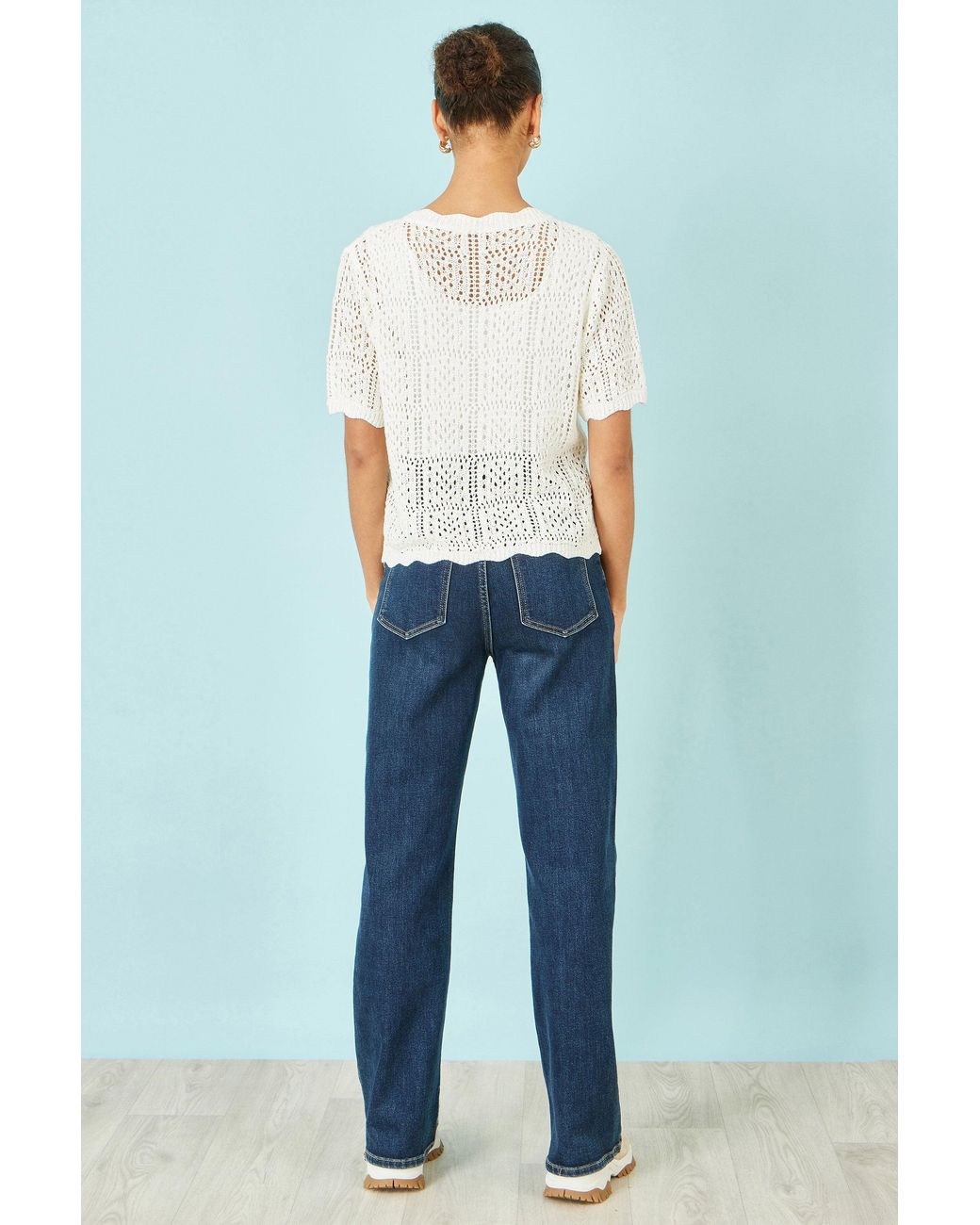 Yumi' White Crochet Short Sleeve Cardigan