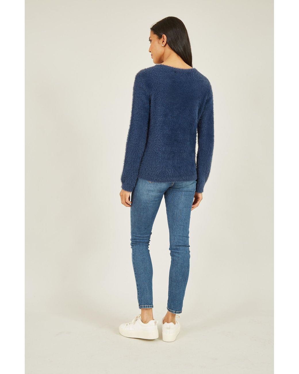 Yumi' Blue Sequin Snowflake Fluffy Jumper