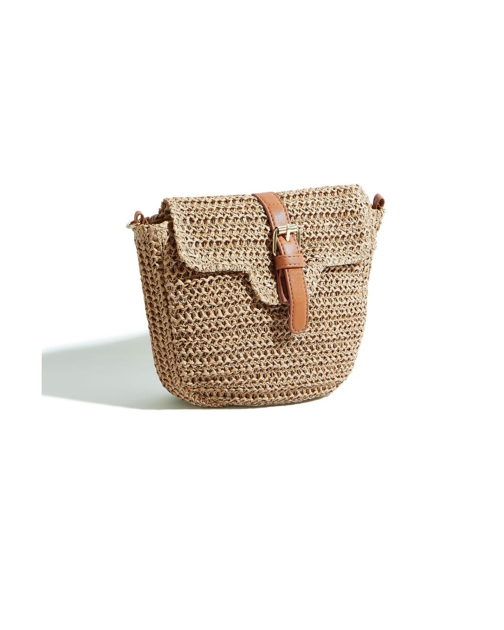 Yumi' Brown Woven Rattan Handbag With Buckle