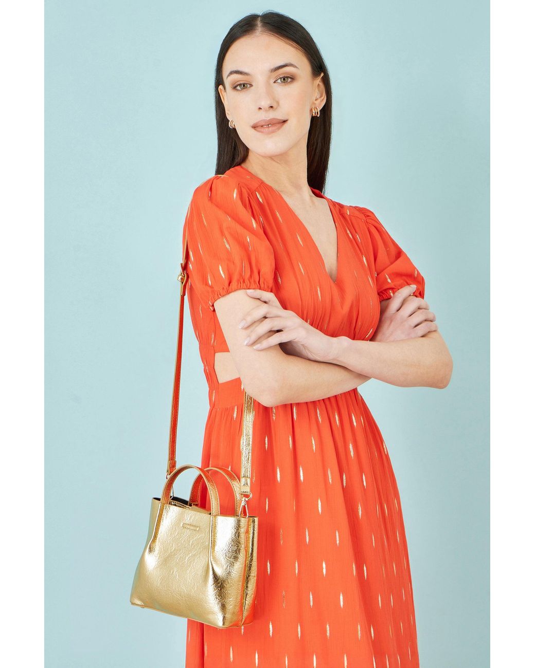 Yumi' Orange Metallic Small Tote Bag