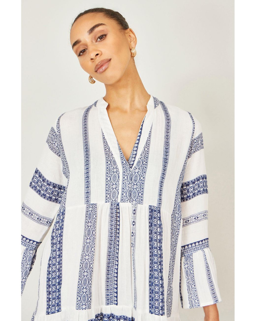 Yumi' White Cotton Stripe Tunic