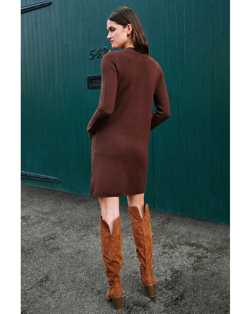 Yumi' Green Knitted Tunic Dress With Hardware Details