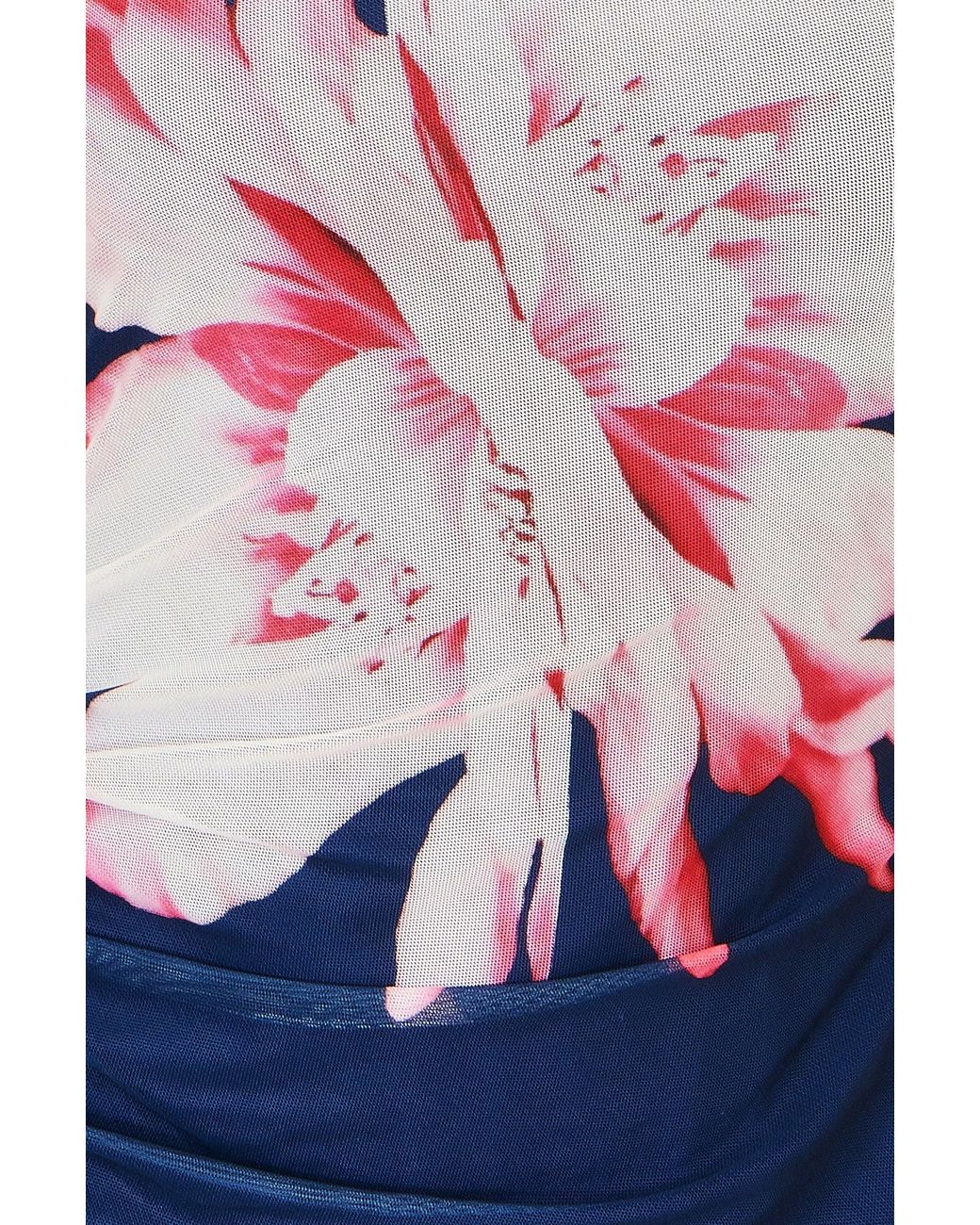 Yumi' Blue Floral Placement Floral Long Sleeve Mesh Maxi Dress