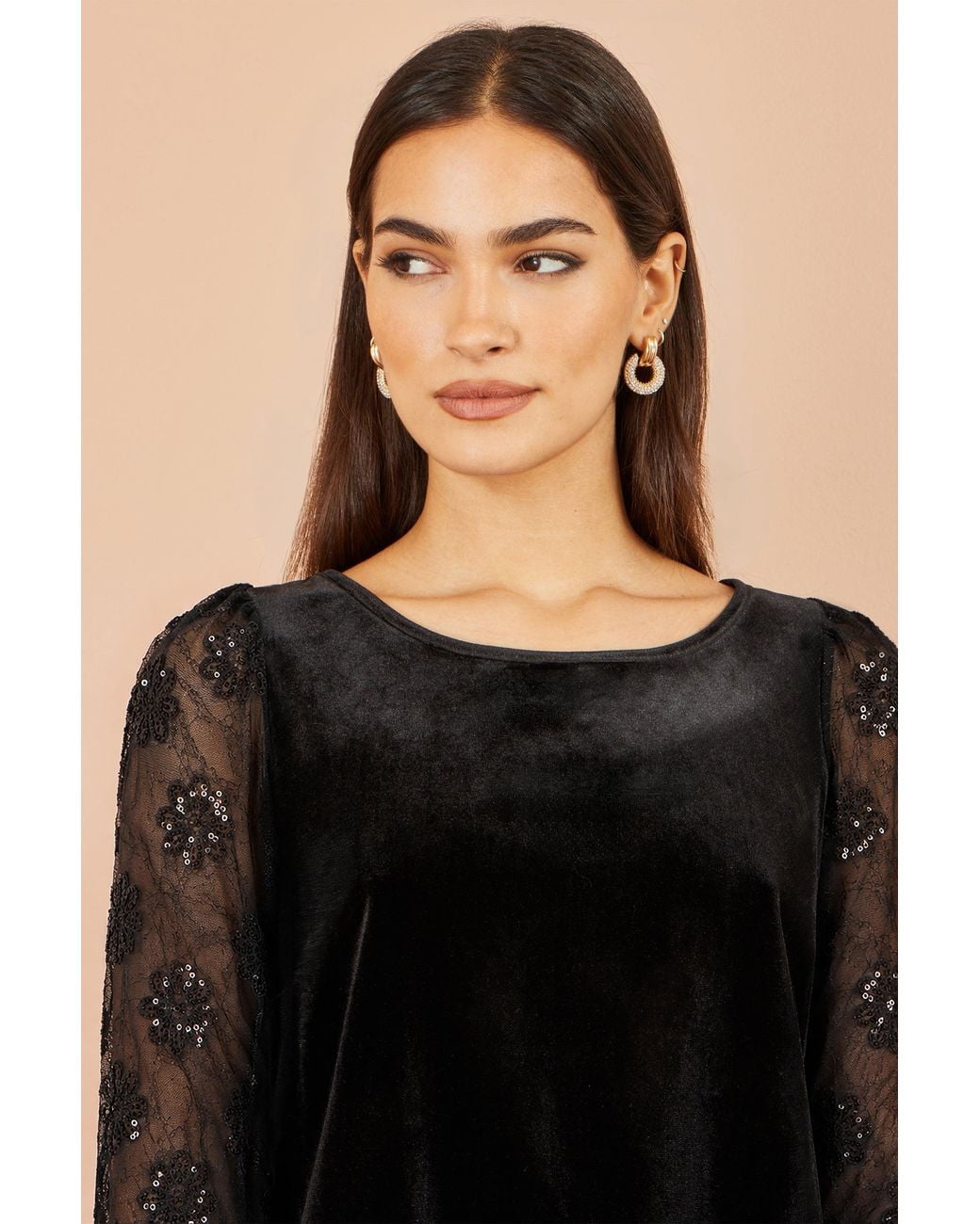 Yumi' Black Velvet Lace Top With Tie Back