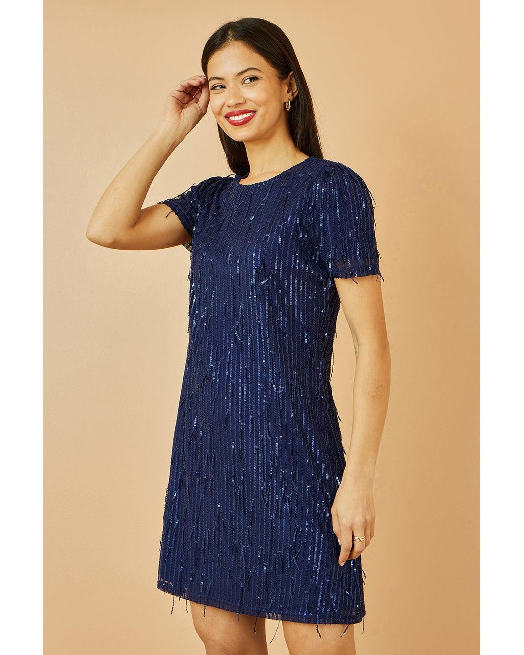 Yumi' Blue Dripping Sequin Tunic Dress