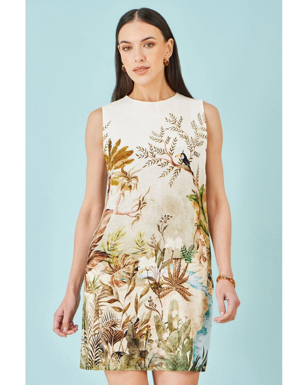 Yumi' White Jungle Print Viscose Shift Dress