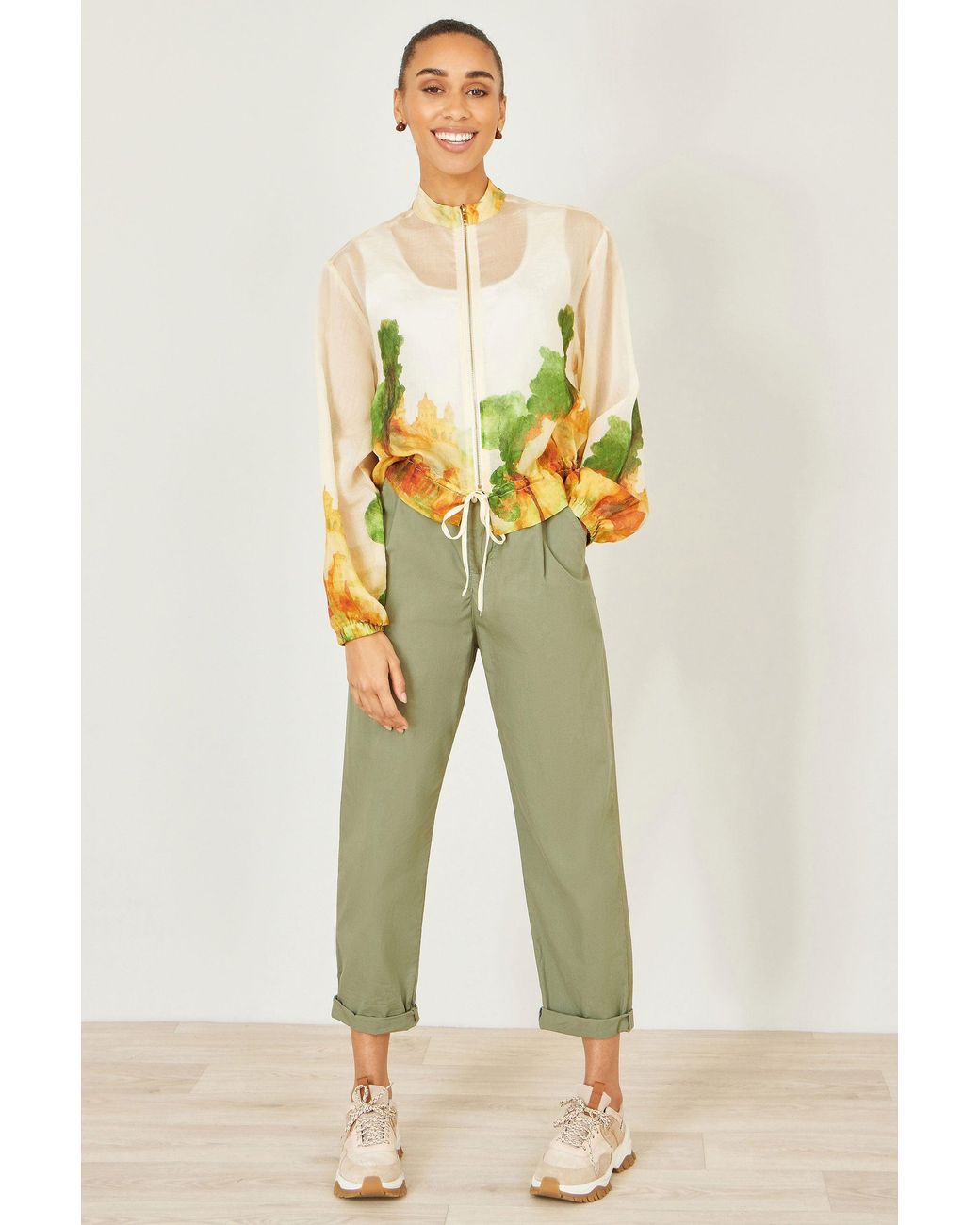 Yumi' Natural Printed Lightweight Modal Bomber Jacket