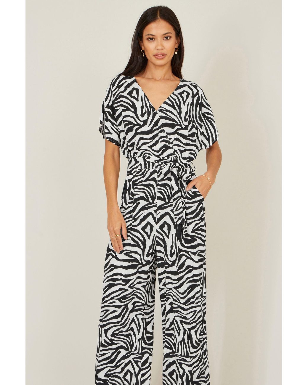 Yumi' Blue Zebra Print Relaxed Jumpsuit
