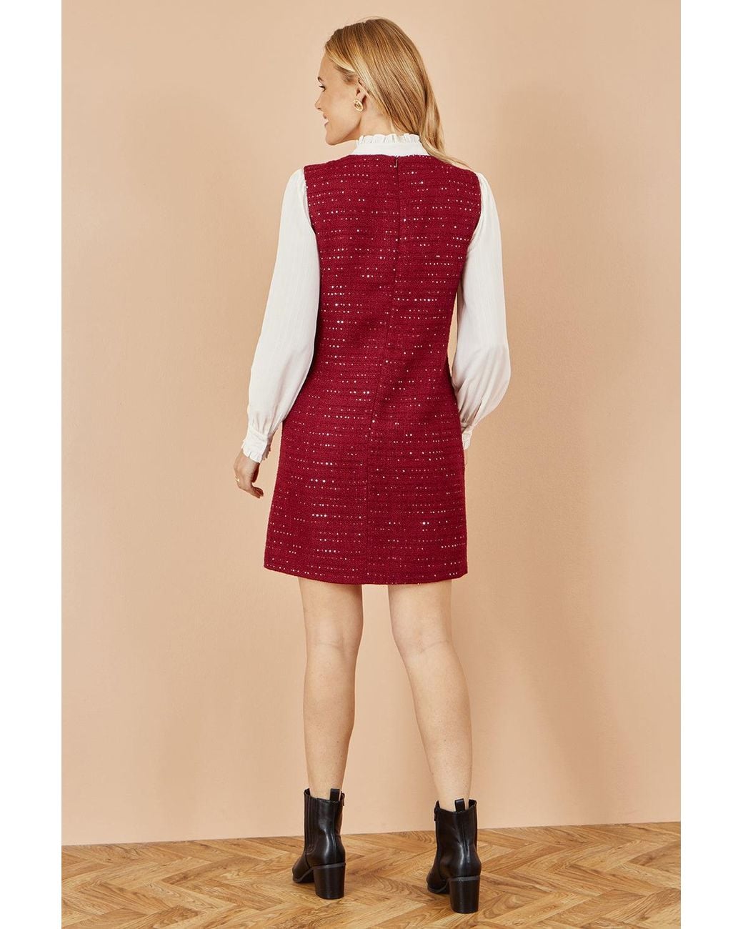 Yumi' Red Boucle Tunic Dress