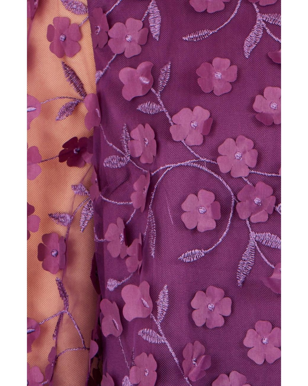 Yumi' Purple Sheer Sleeve Applique Flower Top