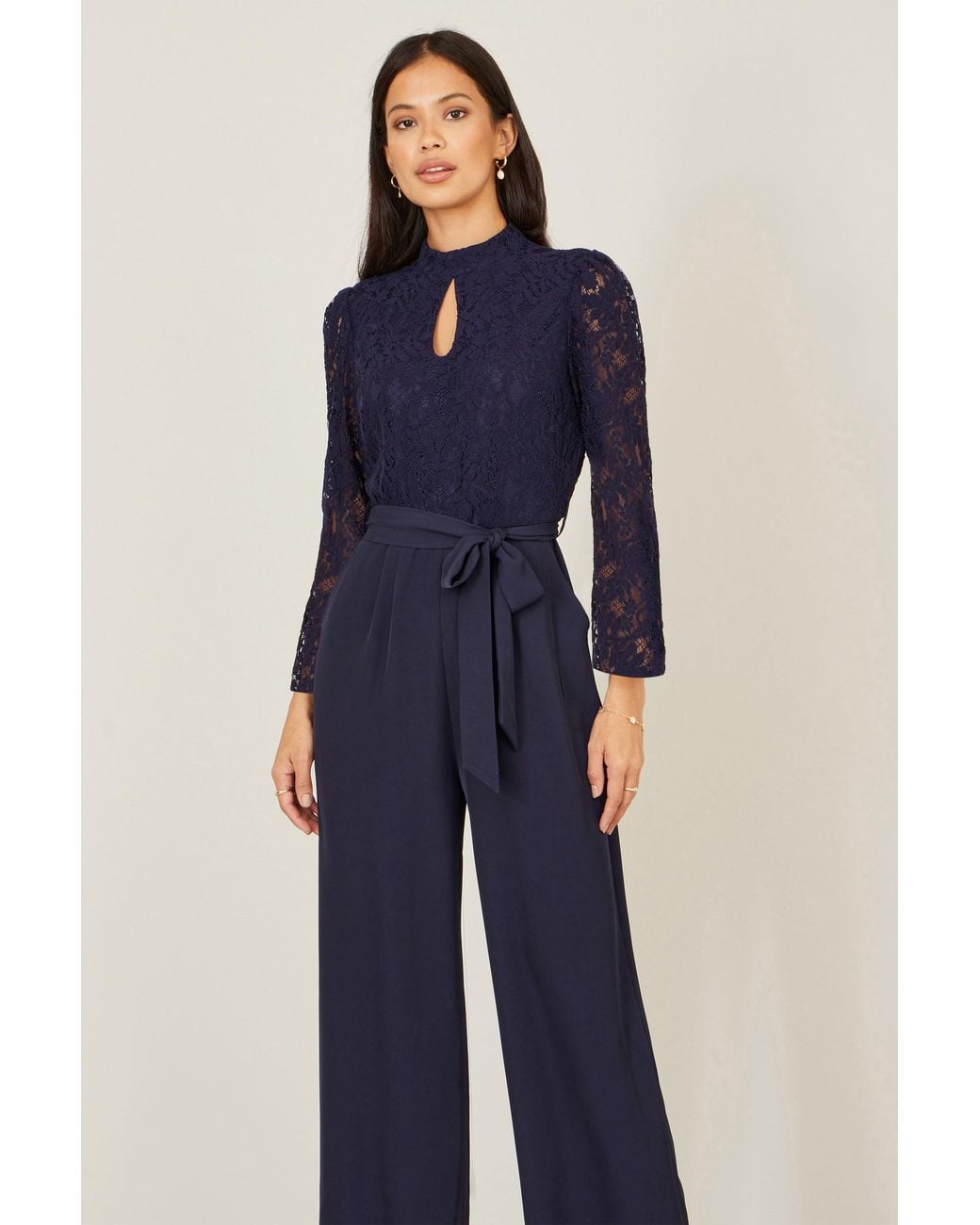 Yumi' Blue Lace Applique Jumpsuit