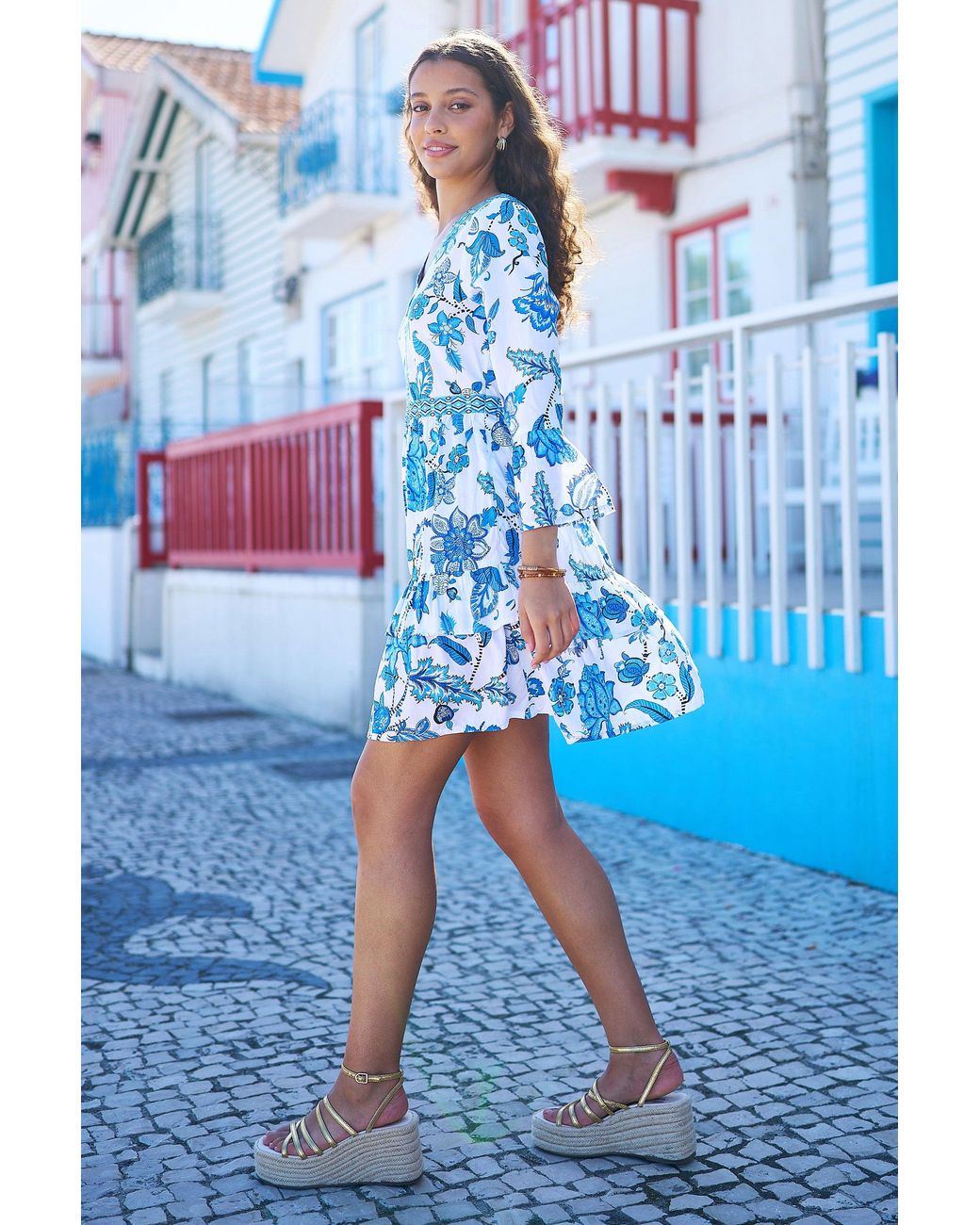 Yumi' Blue Floral Tencel Beach Tunic
