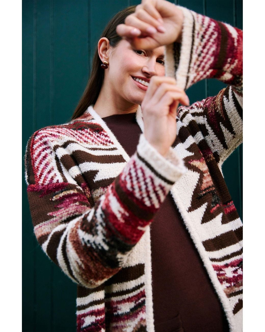Yumi' Black Multicolour Aztec Boucle Open Cardigan
