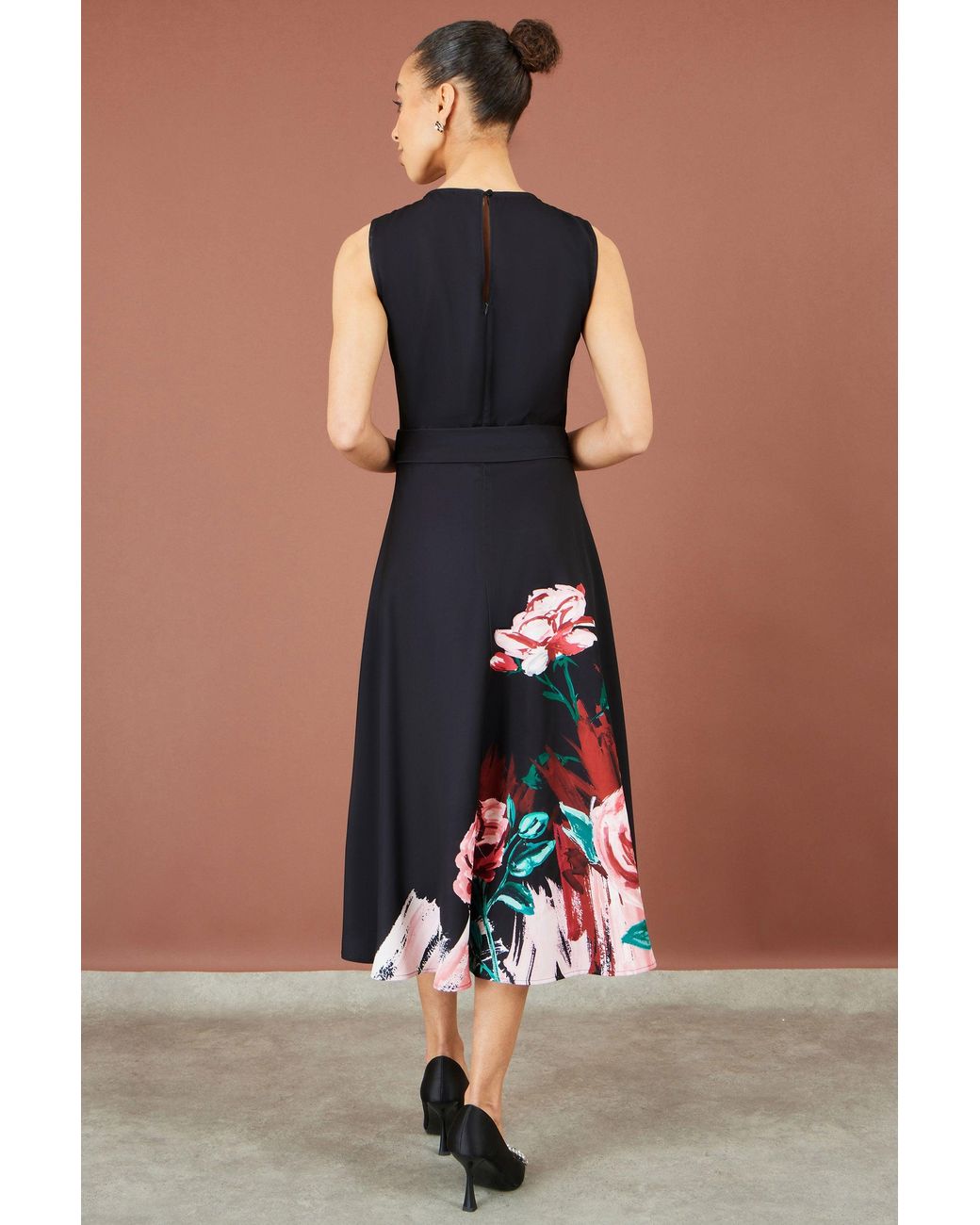 Yumi' Blue Abstract Floral Skater Midi Dress