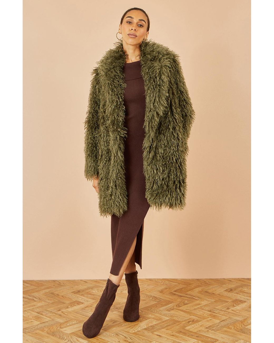 Yumi' Green Luxe Long Hair Fur Coat