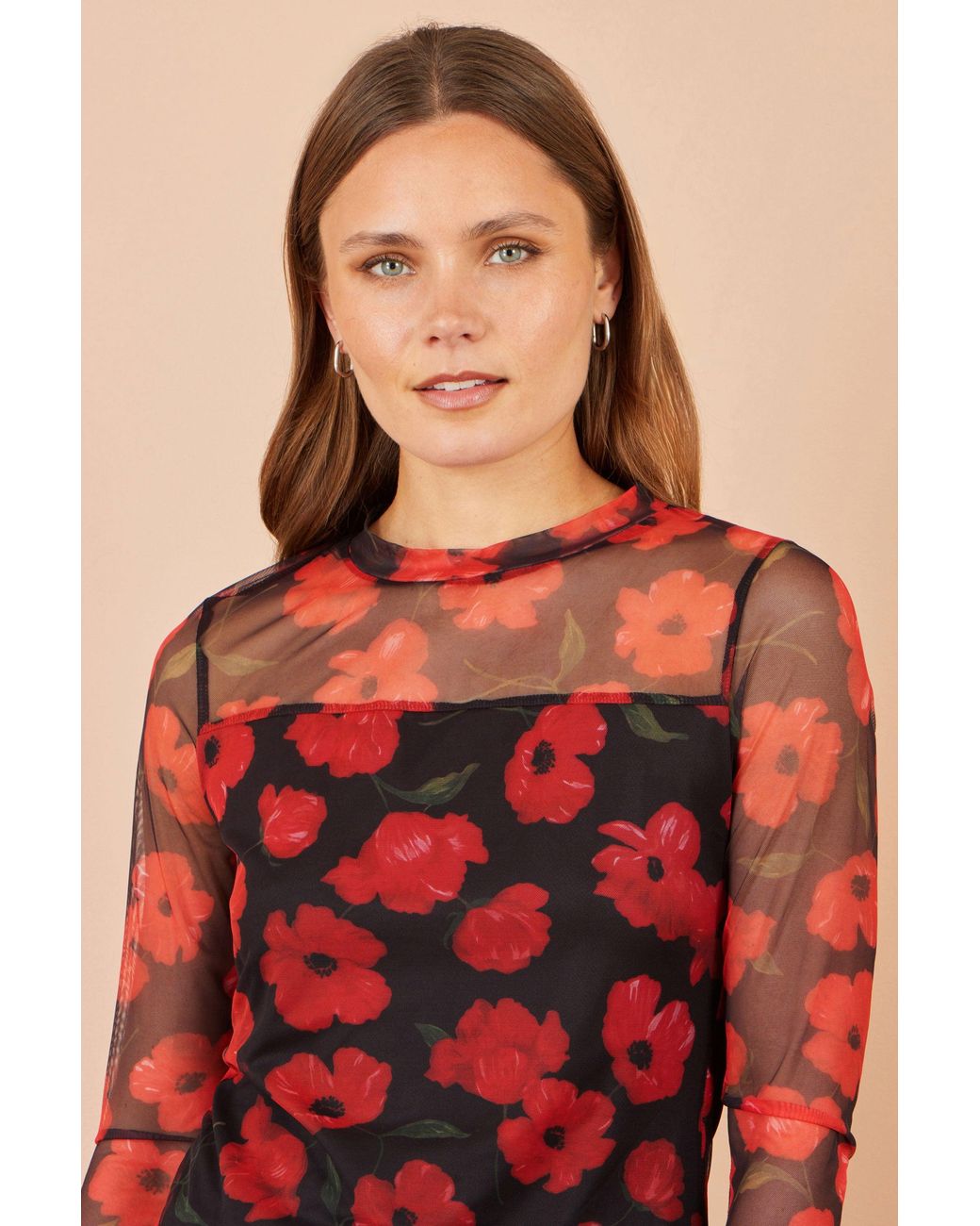 Yumi' Red Poppy Mesh Top
