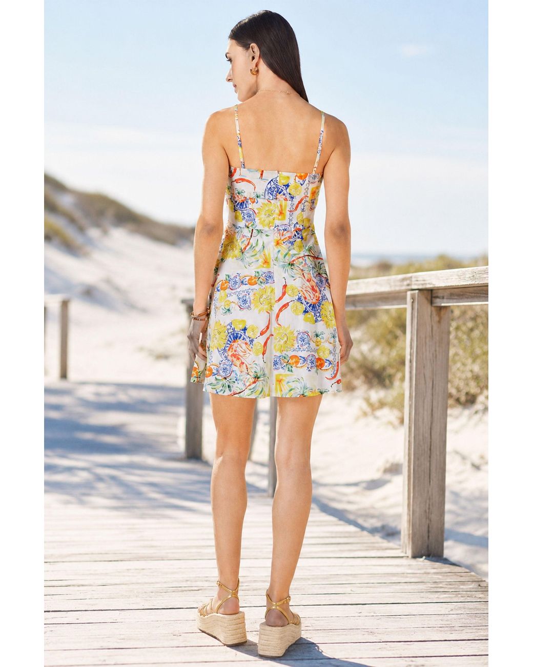Yumi' Multicolor Mediterranean Print Cotton Mini Sun Dress