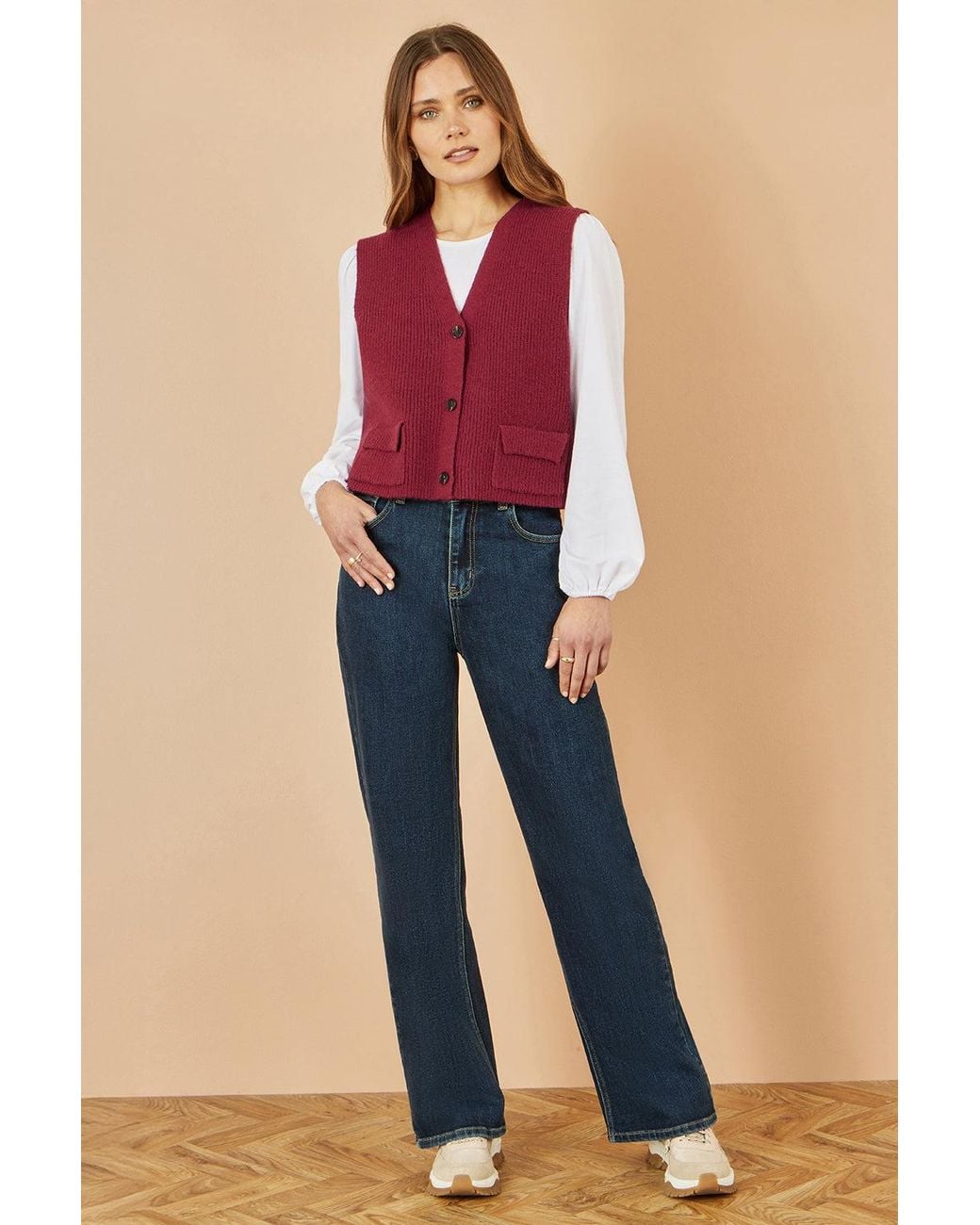 Yumi' Red Knitted Pullover Waistcoat