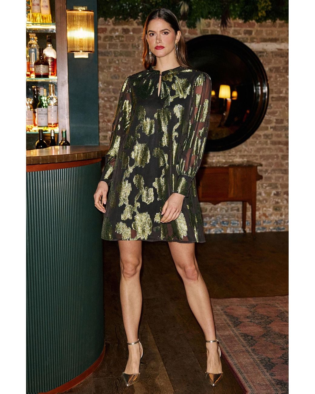 Yumi' Metallic Abstract Floral Tunic