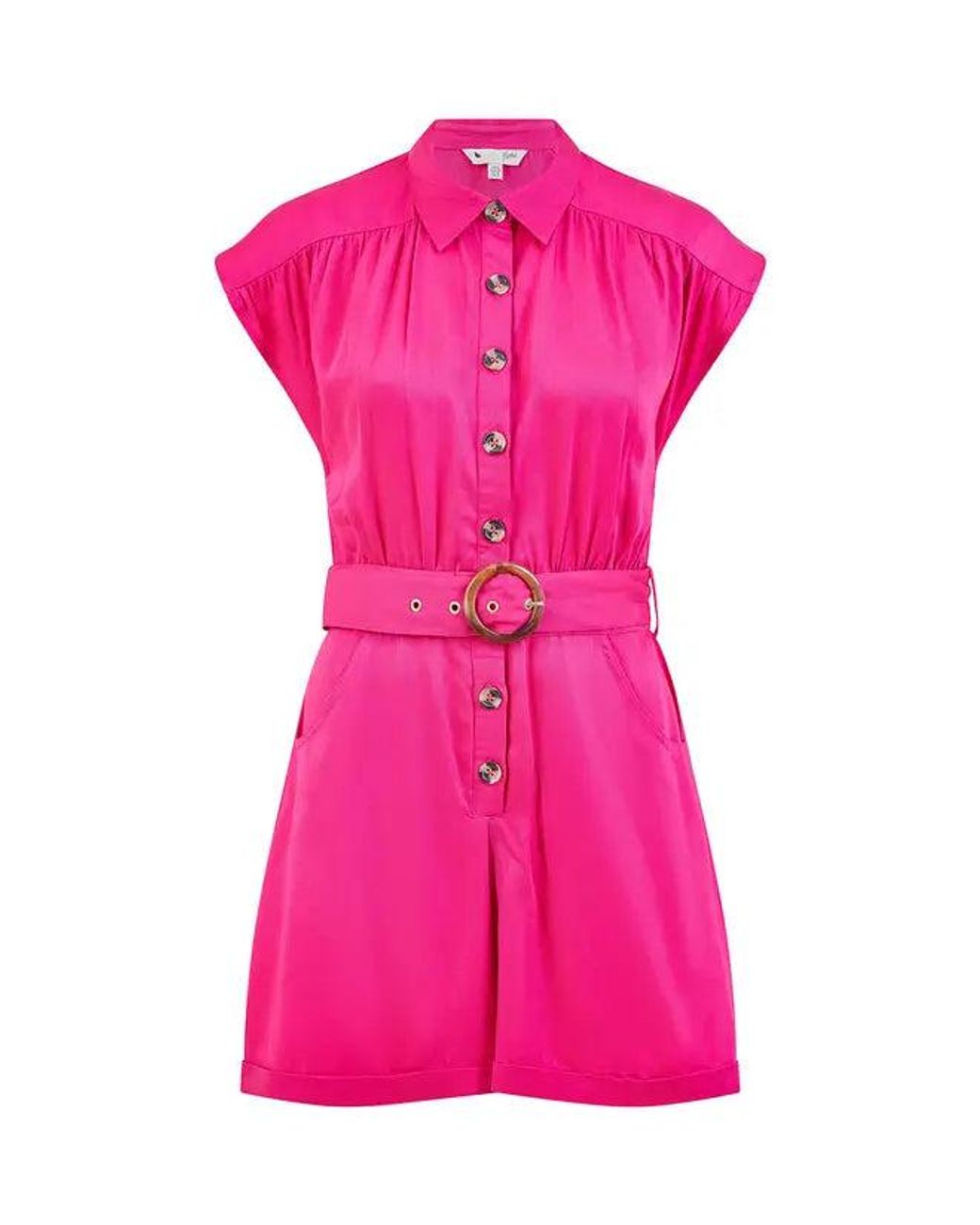Yumi' Pink Cotton Twill Button Up Playsuit With Matching Belt