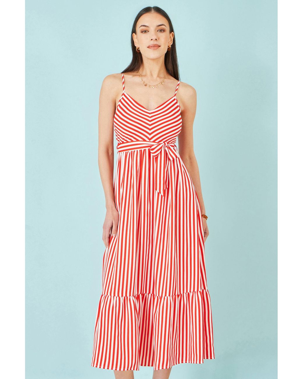 Yumi' Red Stripe Midi Sun Dress