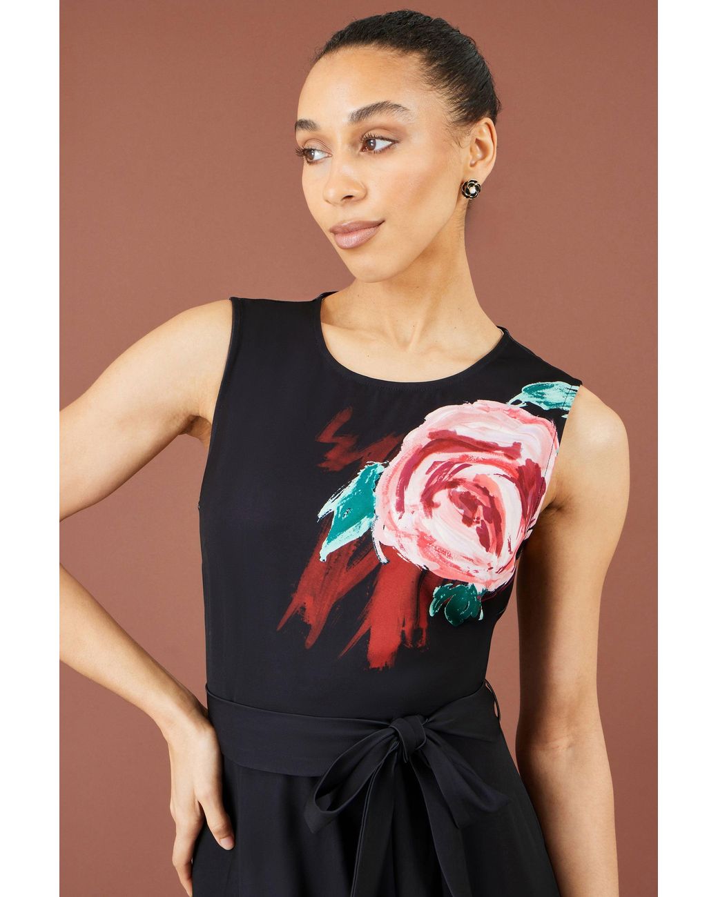 Yumi' Blue Abstract Floral Skater Midi Dress