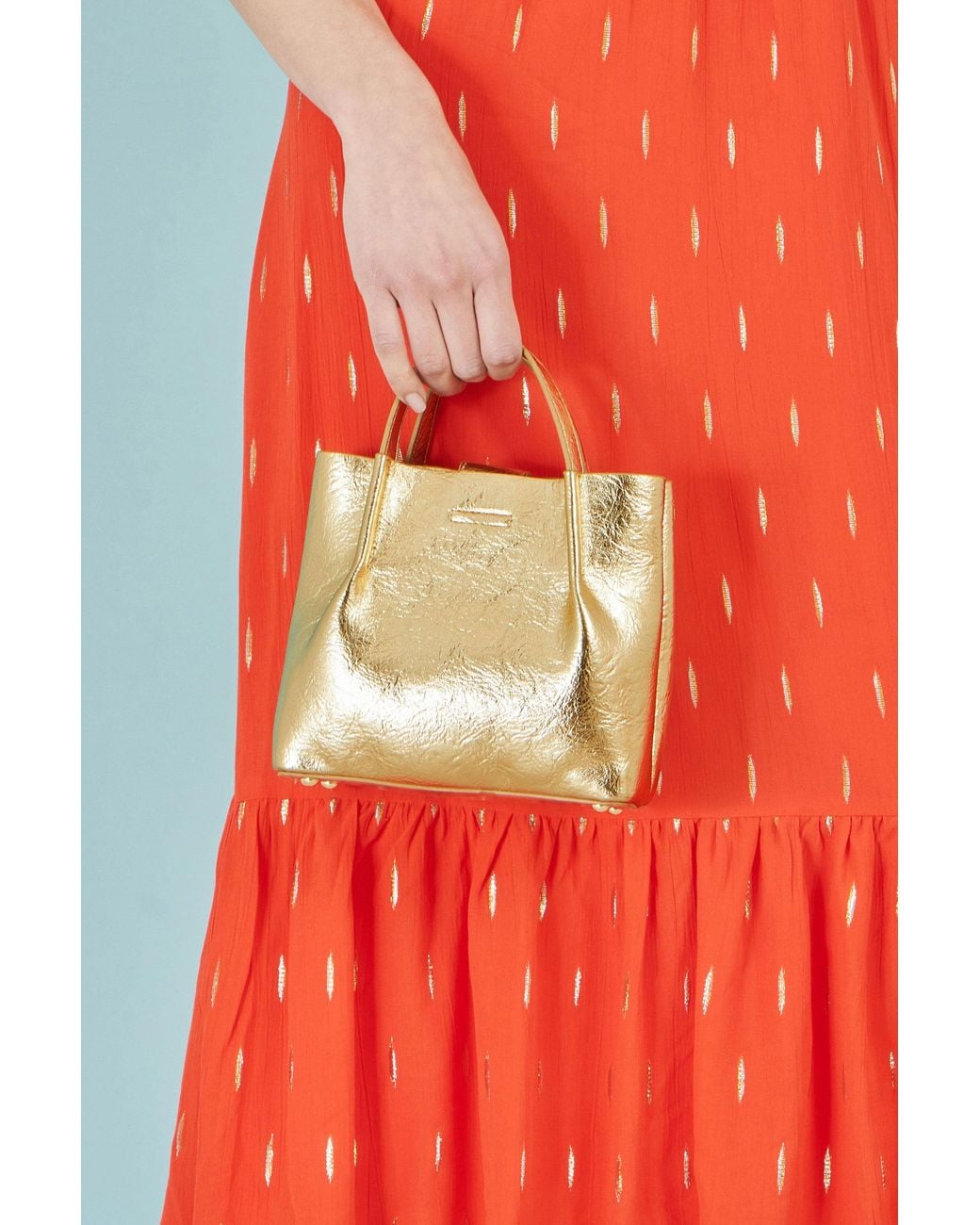 Yumi' Orange Metallic Small Tote Bag
