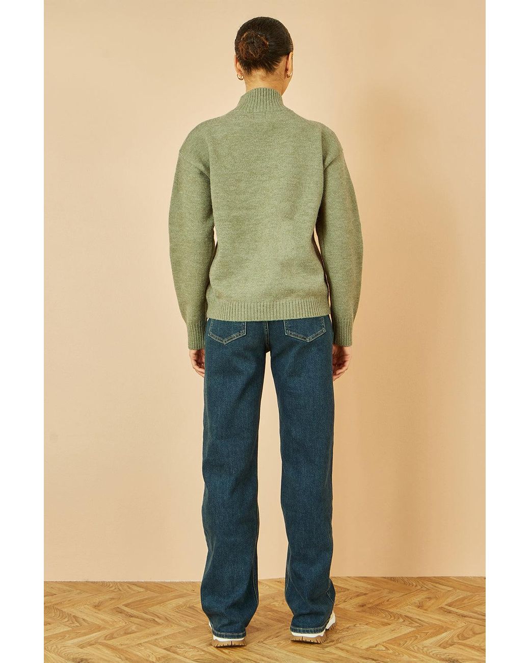 Yumi' Yellow Knitted High Neck Jumper With Applique Flowers