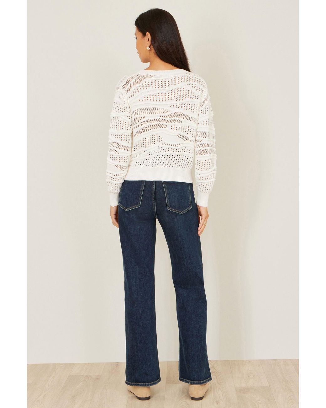 Yumi' White Wave Pointelle Knitted Jumper