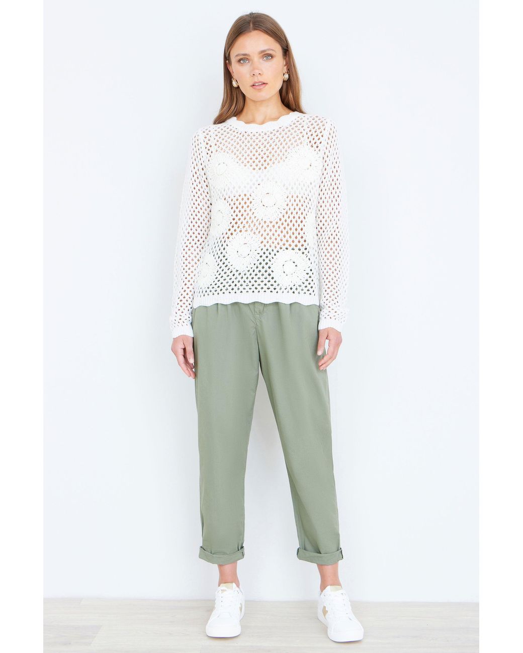 Yumi' White Flower Crochet Jumper