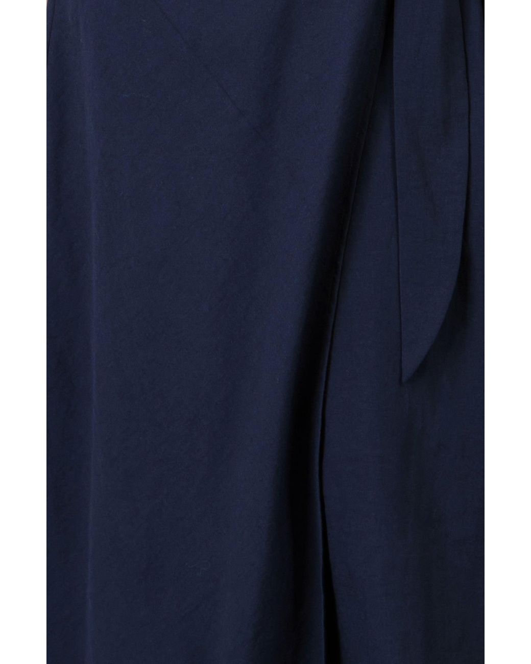 Yumi' Blue Wrap Tie Midi Shirt Dress