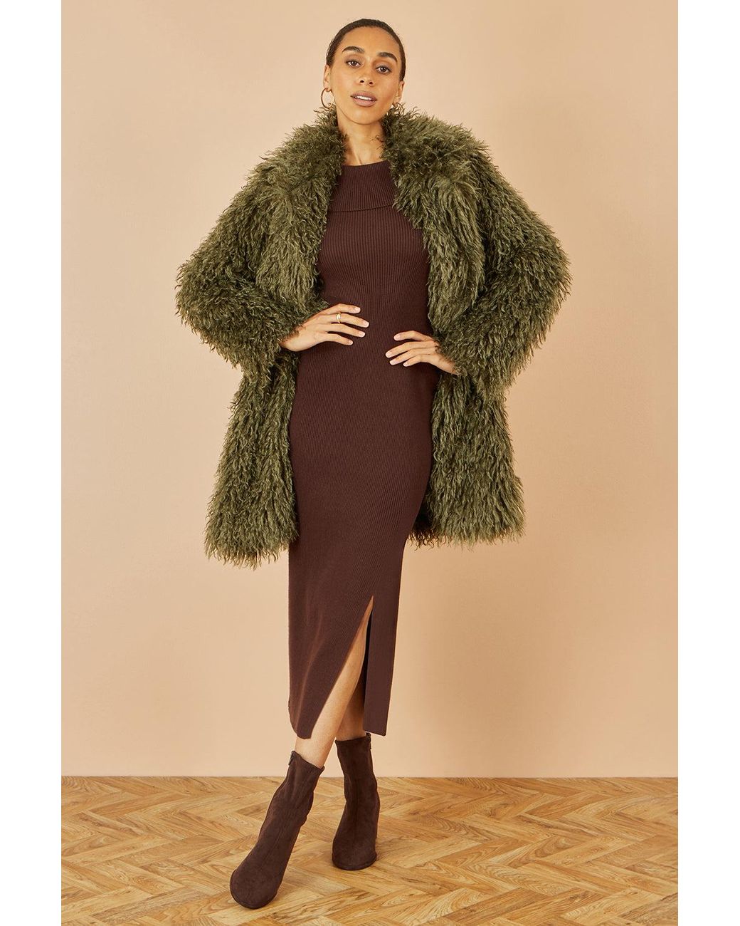Yumi' Green Luxe Long Hair Fur Coat