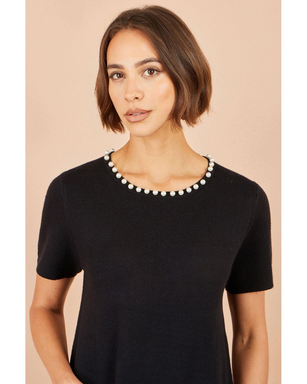 Yumi' Black Pearl Detail Knitted Tunic