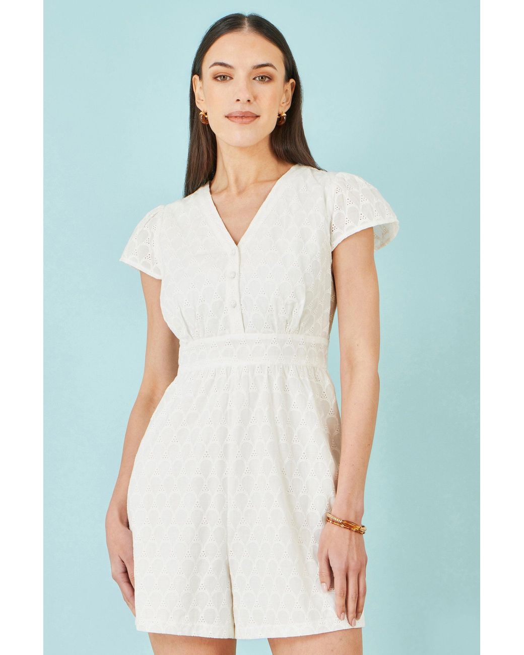 Yumi' White Cotton Broderie Anglaise Playsuit