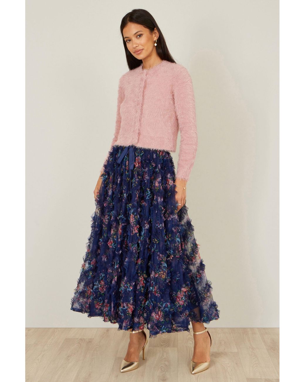 Yumi' Pink Eyelash Knit Cropped Cardigan