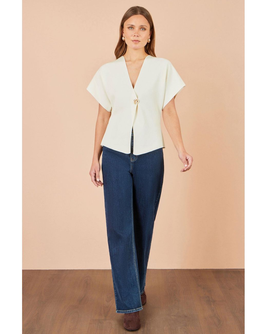 Yumi' Blue Knitted Viscose Kimono Cardigan With Buttons