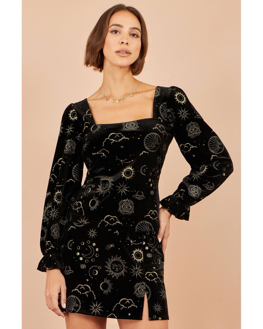 Yumi' Black Velvet Cosmic Print Top