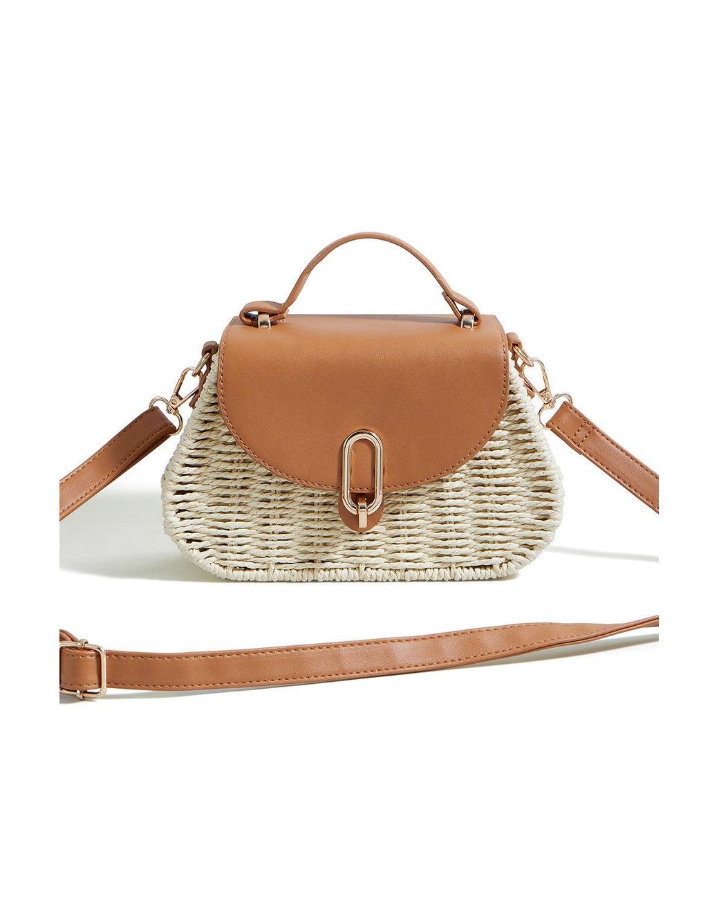 Yumi' Brown Natural Woven Bag With Top Handle